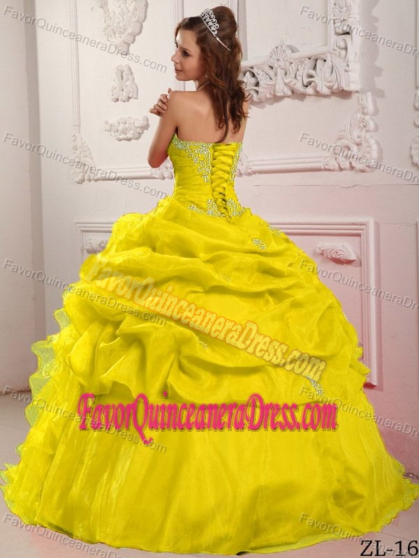 Magnificent Strapless Beaded Organza Yellow Dresses for Quinceaneras