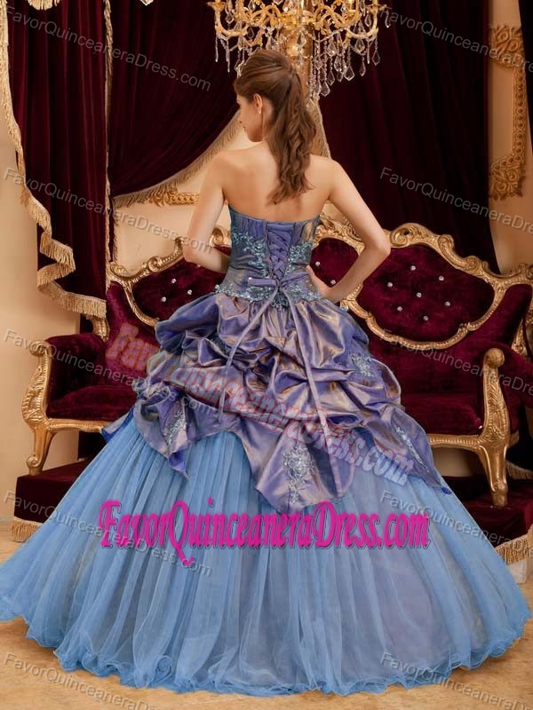 Aqua Gown Beaded Strapless Dress for Quinceaneras in Taffeta and Tulle