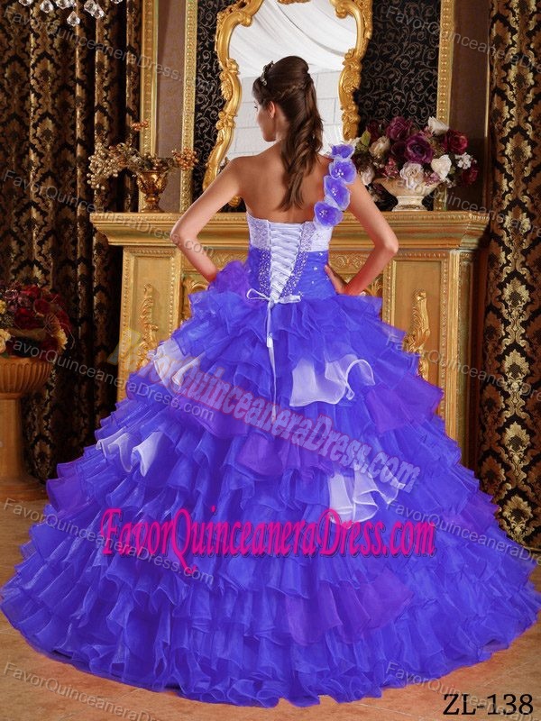 Purple and Beaded One Shoulder Organza for Quince Dresses with Ruffles