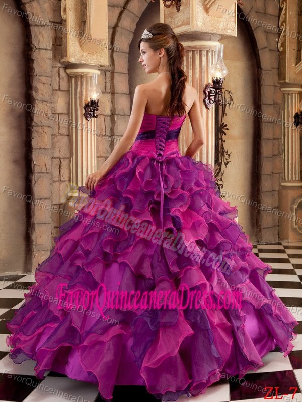 Ball Gown Strapless Organza Ruffled 2013 Quinceanera Dress in Multi-color