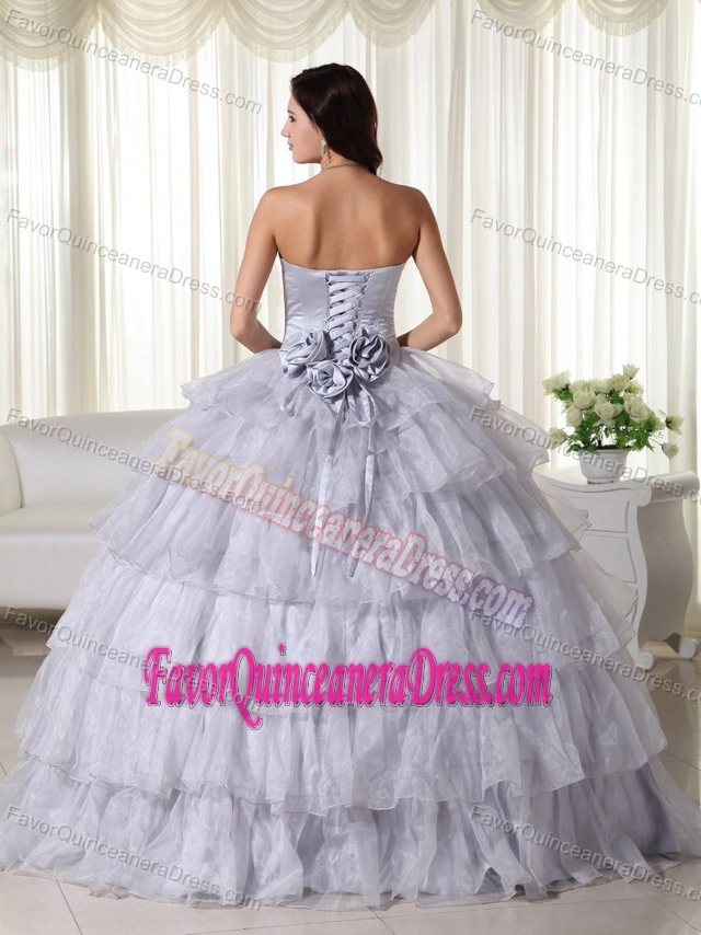 Light Gray Ball Gown Floor-length Quince Dress in Organza with Beadings