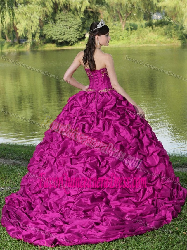 Beautiful Sweep Train Dresses for Quinceanera with Appliques and Pickups