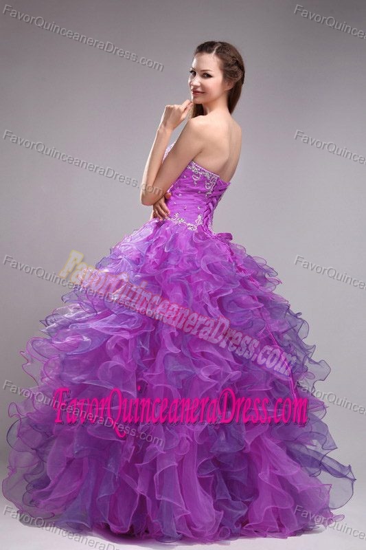 Popular Purple Quinceaneras Dress with Appliques and Ruffles in Organza