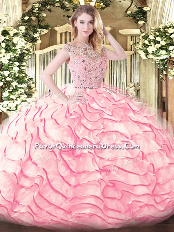 Beauteous Baby Pink Quinceanera Dresses Tulle Sweep Train Sleeveless ...