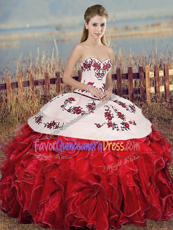 Captivating White And Red Organza Lace Up 15 Quinceanera Dress ...