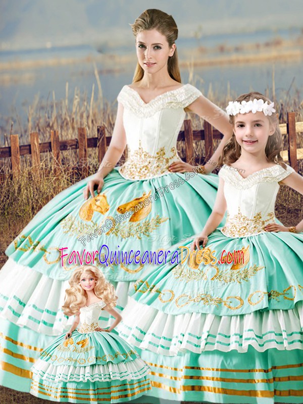 Trendy Apple Green Lace Up Sweet 16 Dresses Embroidery and Ruffled Layers Sleeveless Floor Length