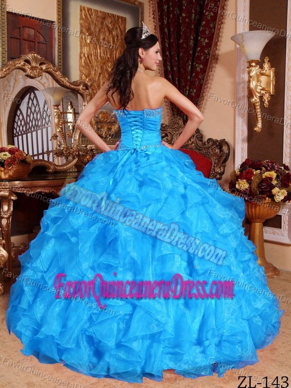 Ruffled Sweetheart Organza Quinceanera Dresses with Beadings and Ruches
