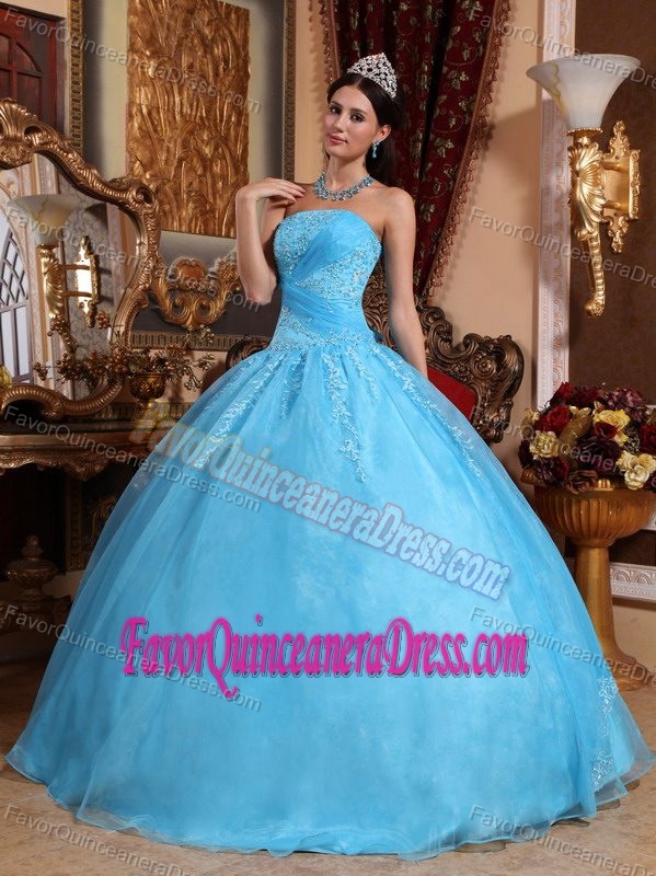 Classy Aqua Blue Sweet Sixteen Quinceanera Dress with Appliques in Organza