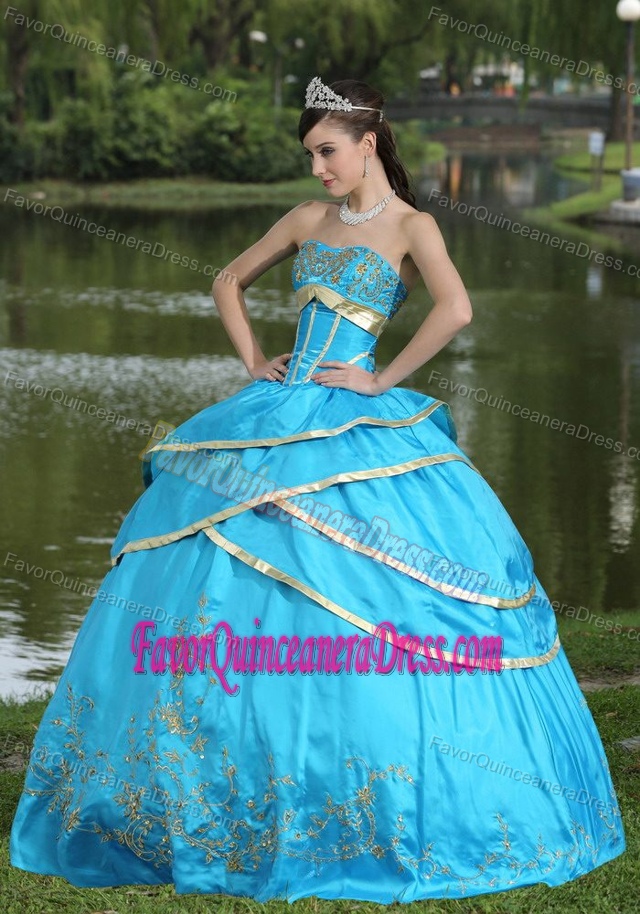 Dressy 2013 Sweet Sixteen Dresses in Aqua Blue with Embroidery and Layers