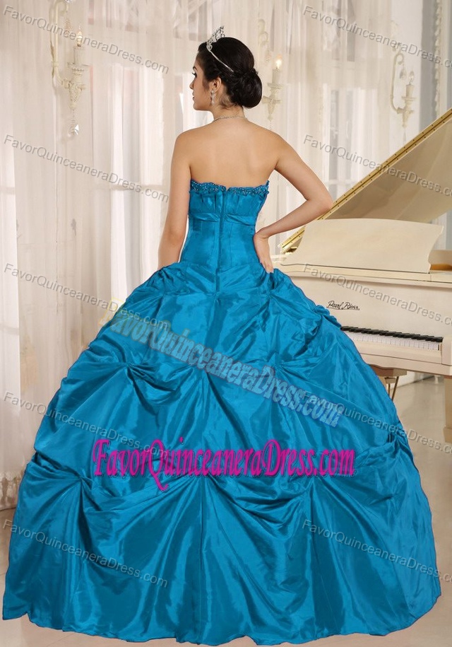 Teal Taffeta Strapless Quinceanera Dresses with Pick-ups in Dark Blue