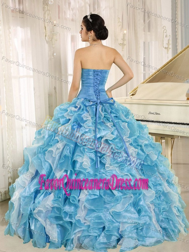 Teal Beaded Bodice and Ruffles Decorated Quinceanera Gown Dresses
