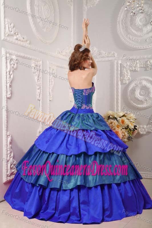 Taffeta Appliques and Ruffles Decorated Quinceanera Gowns with Beads