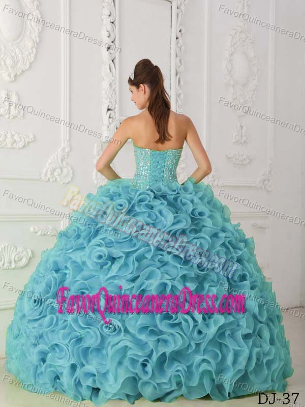 Organza Handmade Flowery Beaded Sweetheart Quinceanera Gown in Light Blue
