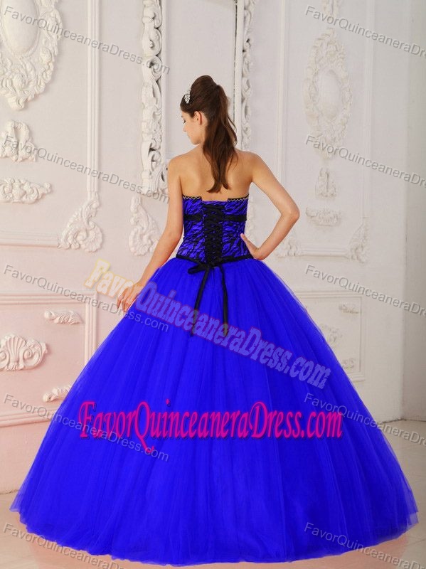 Exclusive Tulle and Zebra Beaded Dresses for Quinceaneras in Royal Blue Color