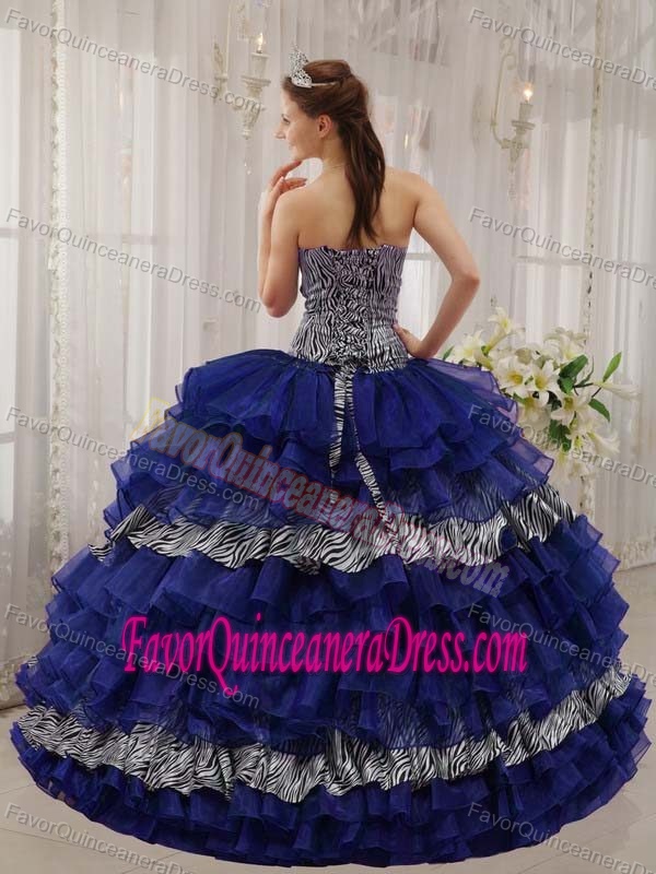 Zebra and Organza Beaded Blue Modern Sweetheart Dresses for Quinceaneras