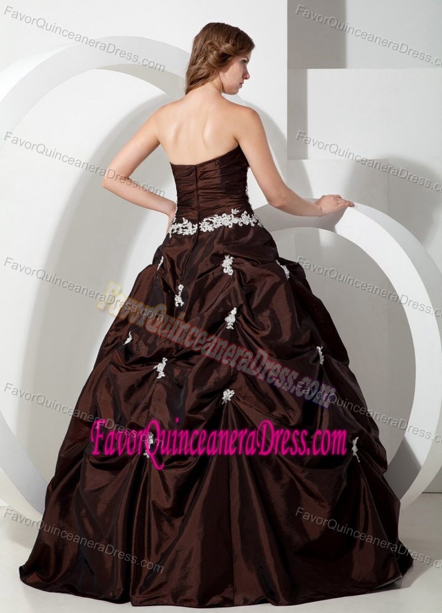 Discount Taffeta Sweetheart Long Quinces Dresses in Dark Brown under 200