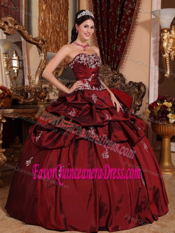 In The Mainstream Sweetheart Appliques Burgundy Pick Up Quinceanera Dress