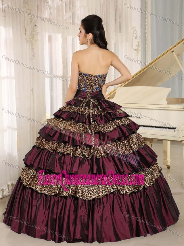 Taffeta and Leopard Colorful New Quinceanera Dresses with Ruching