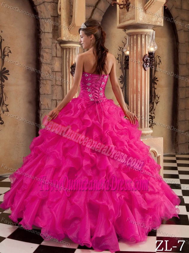 Coral Red Ball Gown Sweetheart Dresses for Quince with Ruffles in Chiffon