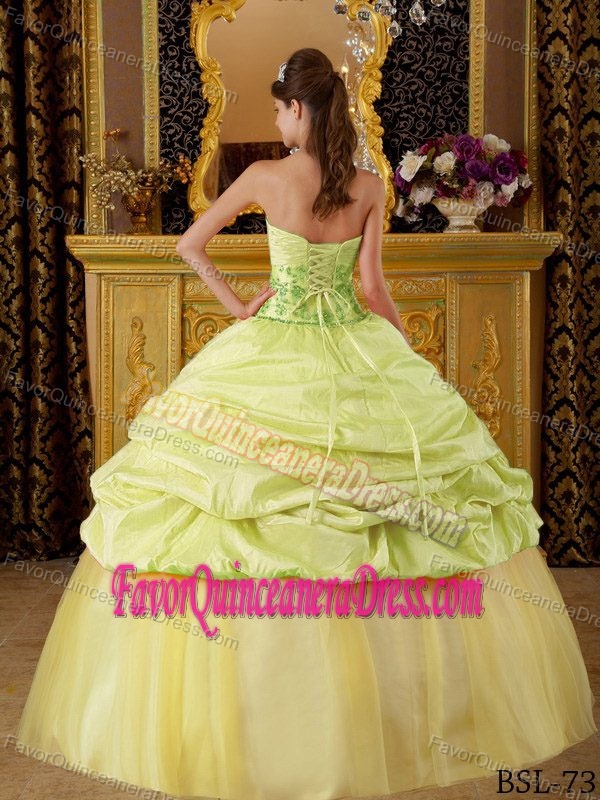 Attractive Taffeta and Tulle Long Dresses for Quince in Yellow and Green