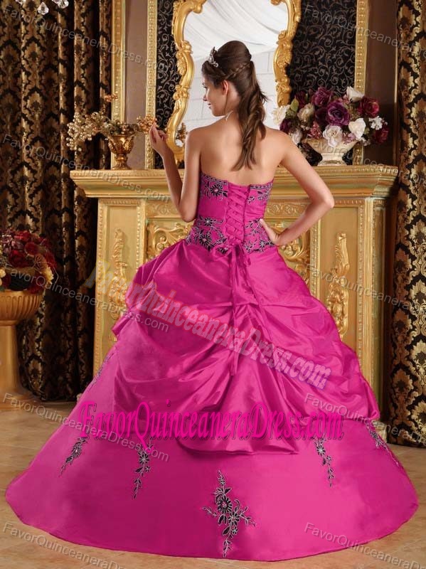 Charming Strapless Floor-length Taffeta Dresses for Quinceanera in Hot Pink
