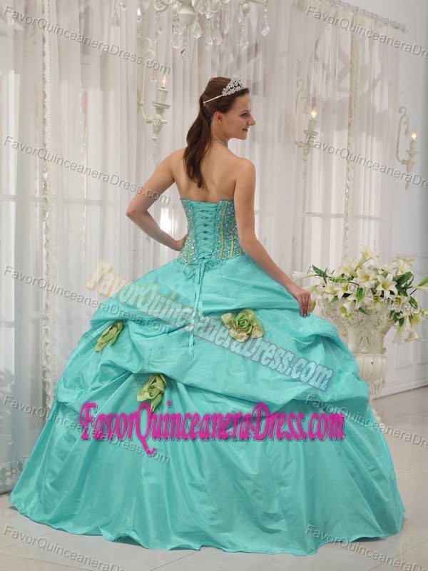 Classical Lace-up Taffeta Floor-length Sweet 18 Dresses in Apple Green