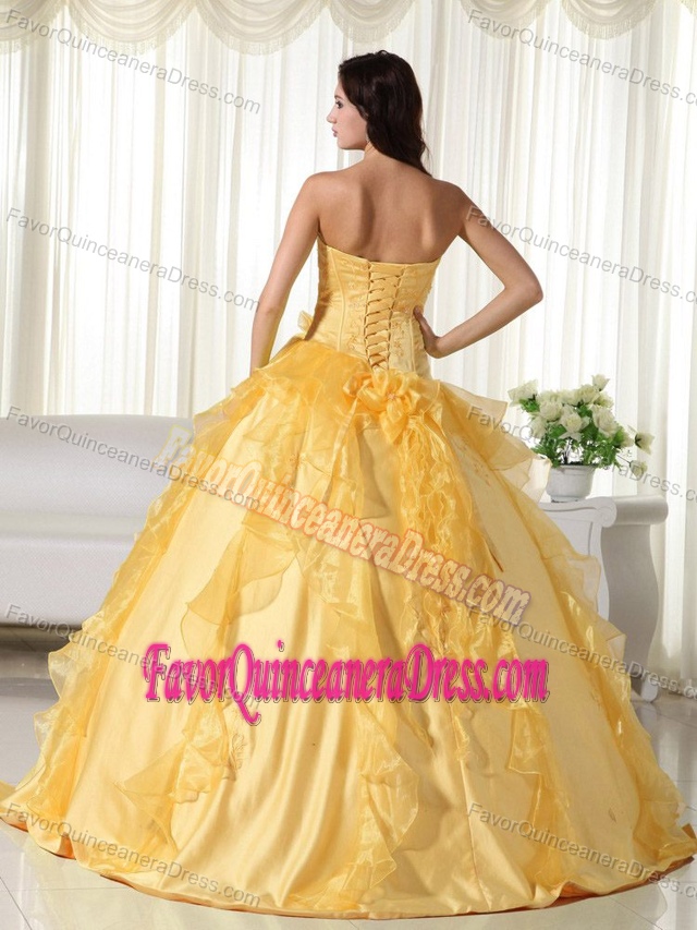 Fabulous Yellow Sweetheart Taffeta Long Quinceanera Gown with Embroidery