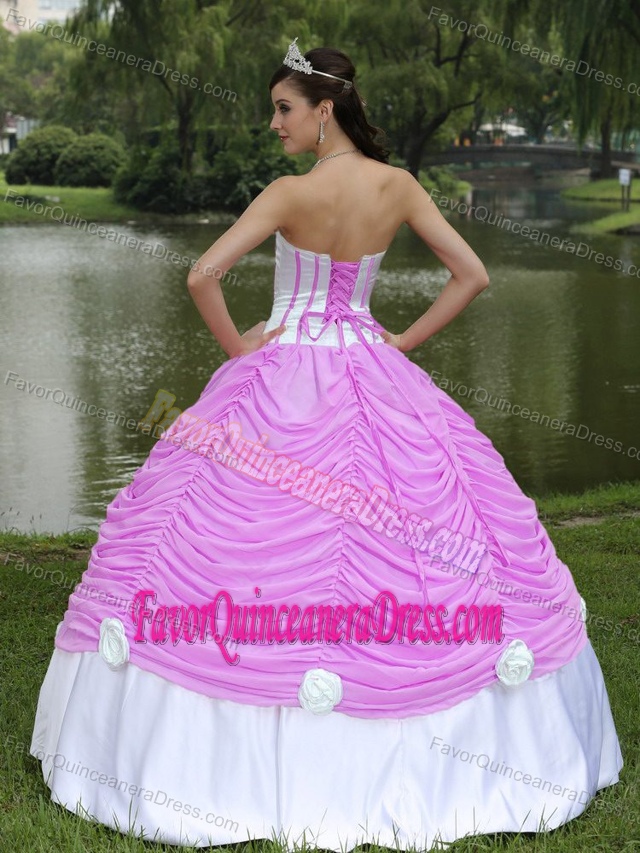 Popular Draped White and Pink Quinceanera Gown Dresses in Taffeta Tulle