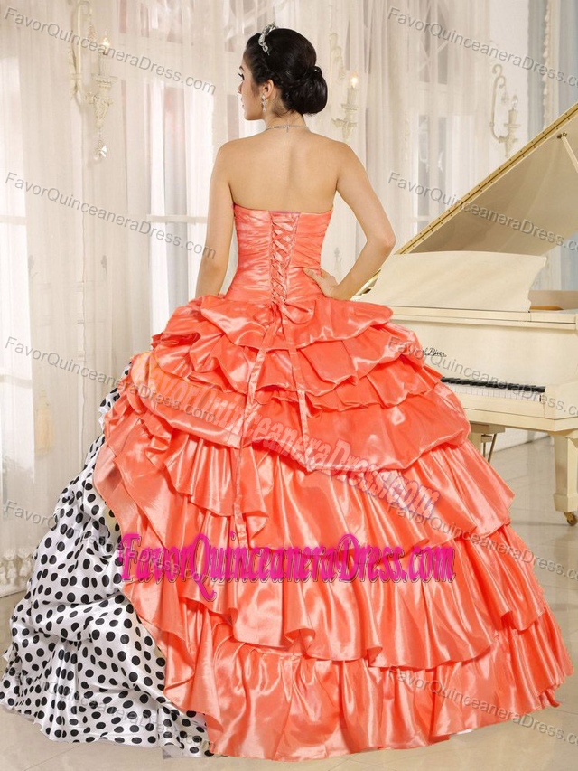 Customized Tiered Multi-color Taffeta Quince Dresses with Polka Dots