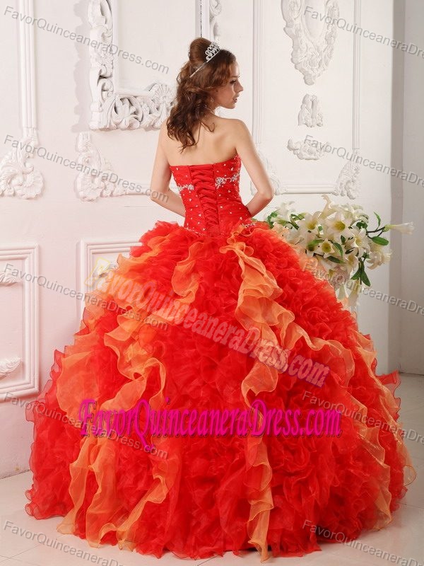 Noble Ruffled Sweetheart Red Quinceanera Gown Dresses in Organza