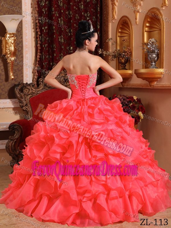 New Arrival Ruffled Strapless Organza Dresses for Quinceanera in Red