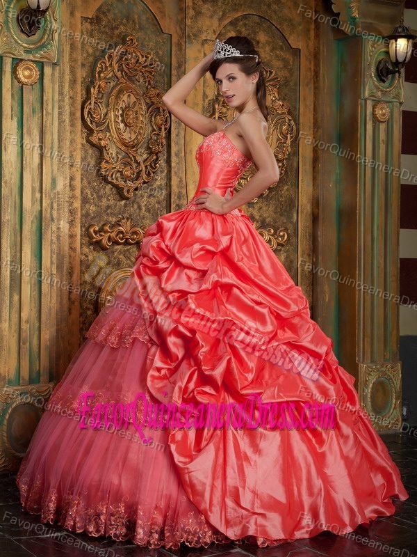 Watermelon Appliqued Sweetheart Quince Dresses in Taffeta and Tulle
