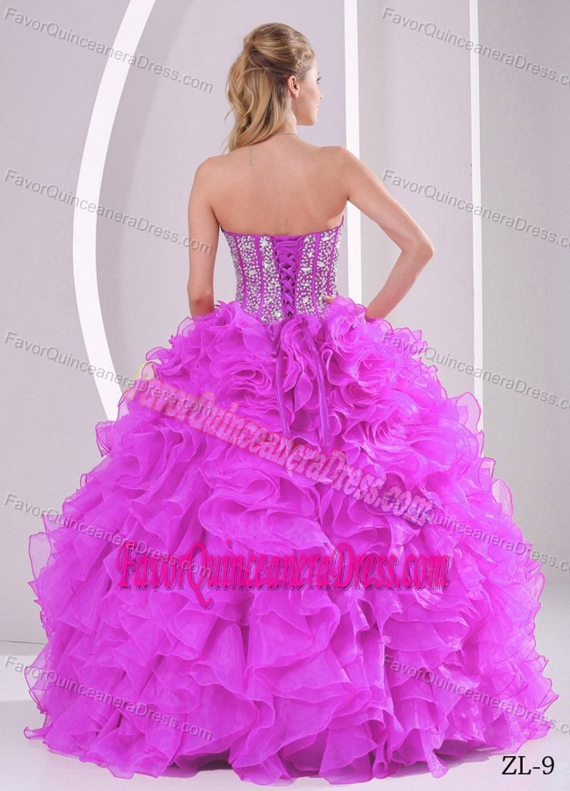 The Brand New Style Ruffled Beaded Quinceanera Gowns in Fuchsia