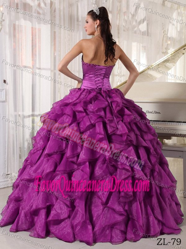Classical Eggplant Purple Beaded Quinceanera Gowns in Satin and Organza