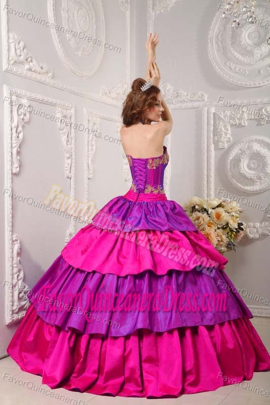 Puffy Multi-colored Taffeta Quinceanera Gown Dress with Appliques