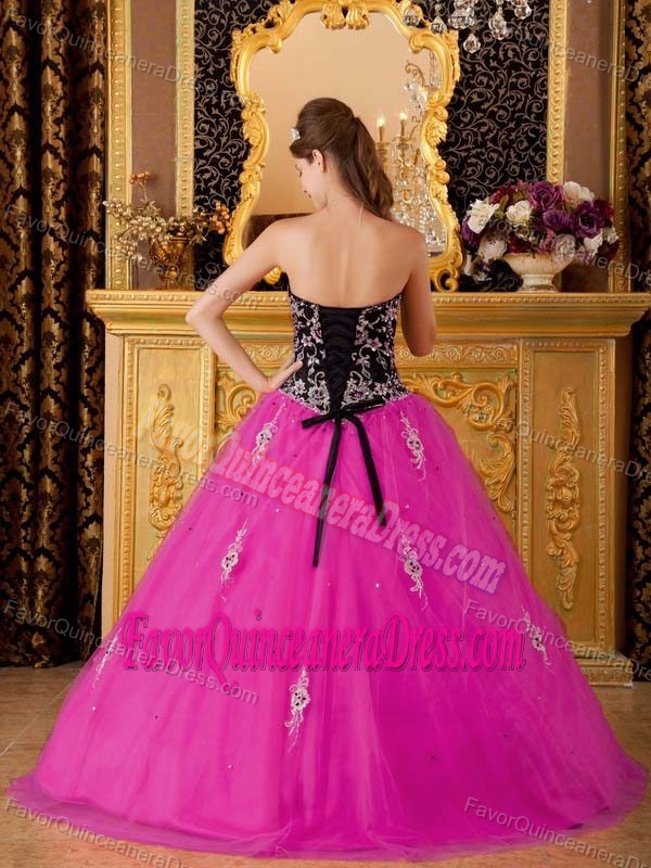 Cheap Hot Pink Sweetheart Tulle Quinceanera Gown Dress with Beading