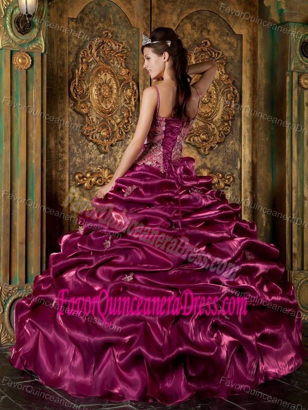 Classical Floor-length Taffeta Beaded Quinceanera Dresses in Fuchsia