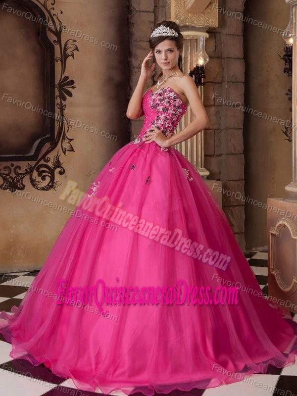 New Style Hot Pink Sweetheart Organza Quinceanera Dress with Beading