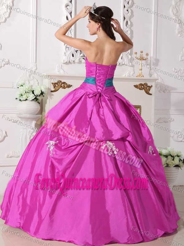 Strapless Taffeta Quinceanera Gown Dresses with Beading in Hot Pink