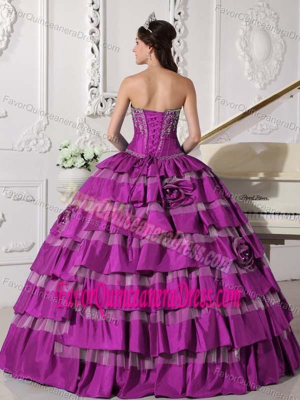 Fuchsia Sweetheart Embroidered Quinceanera Gown Dress in Taffeta