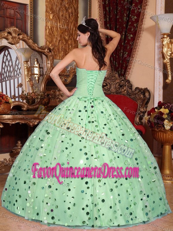 Pretty Sweetheart Green Tulle Quinceanera Gown with Sequins Over Skirt