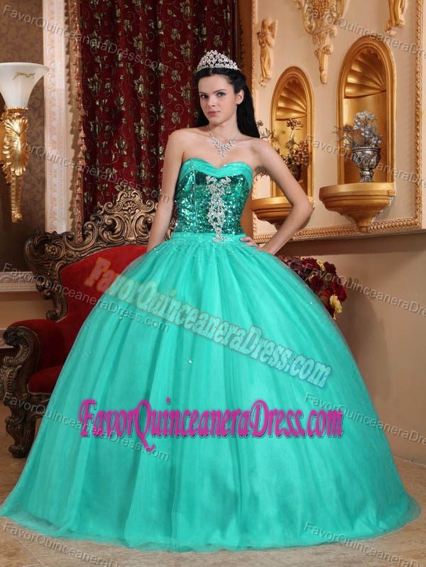 Brand New Sweetheart Teal Tulle Quinceanera Gown Dresses with Sequins