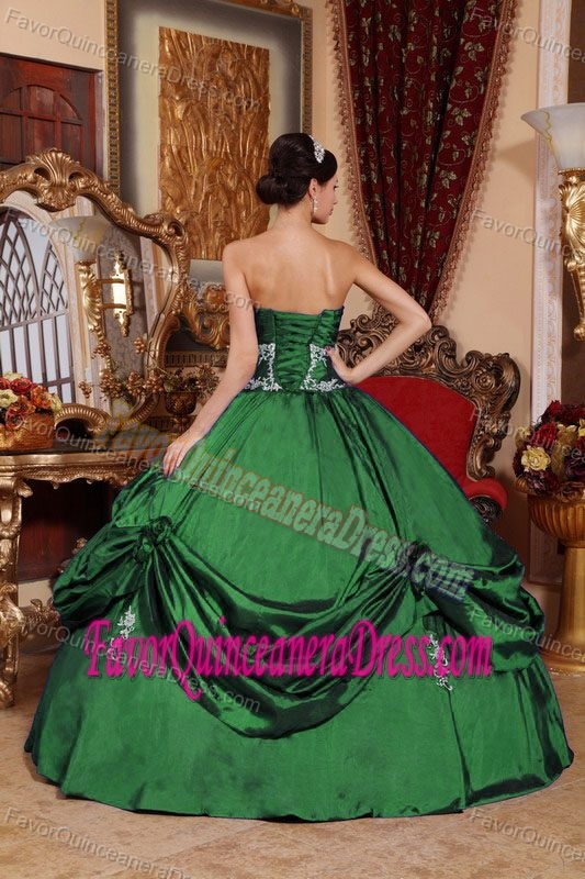 Hot Sale Sweetheart Green Satin Quinceanera Gown Dress with Appliques