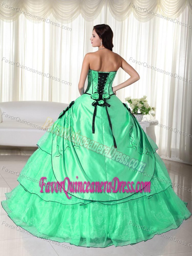 Perfect Apple Green Beaded Strapless Quinceanera Gown Dress in Organza