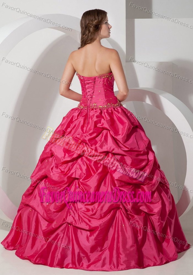 Hot Pink Sweetheart Sweet Sixteen Dresses Decorated with Pick-ups for Cheap