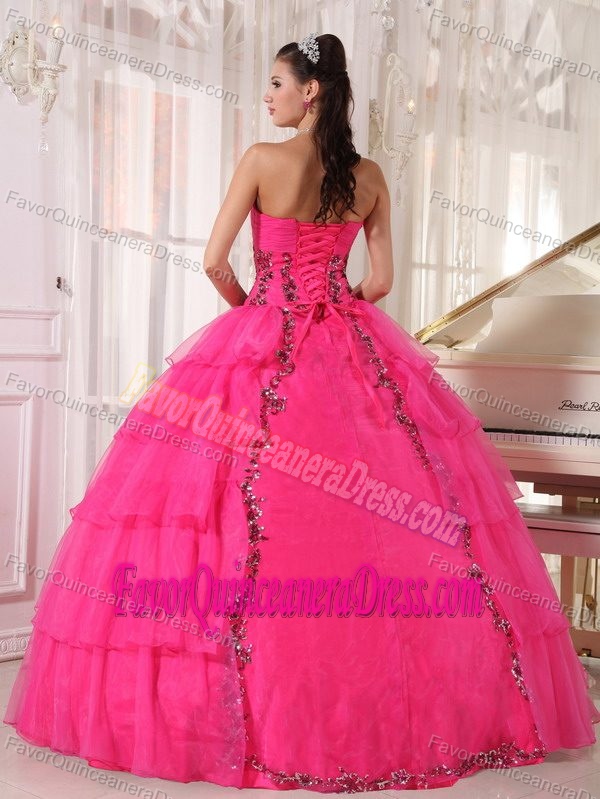 Nice Sweetheart Hot Pink Ruffled Dress for Quinceanera Embellished with Beading