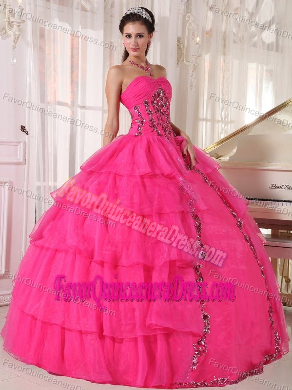 Nice Sweetheart Hot Pink Ruffled Dress for Quinceanera Embellished with Beading