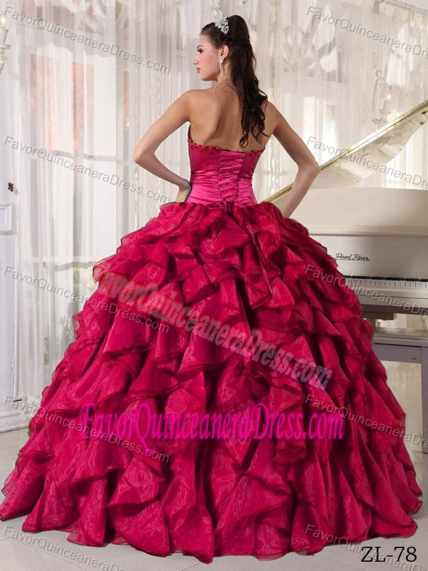 Affordable Hot Pink Beaded Dress for Quinceaneras Made in Satin and Organza