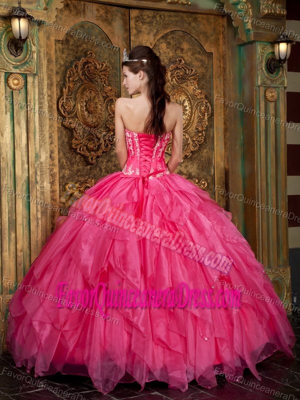 Gorgeous Strapless Organza Hot Pink Quinceanera Dress with Appliques