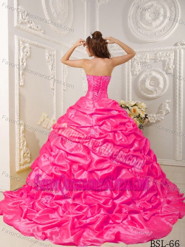 Beaded Bodice Strapless Taffeta Dresses for Quinceanera with Court Train